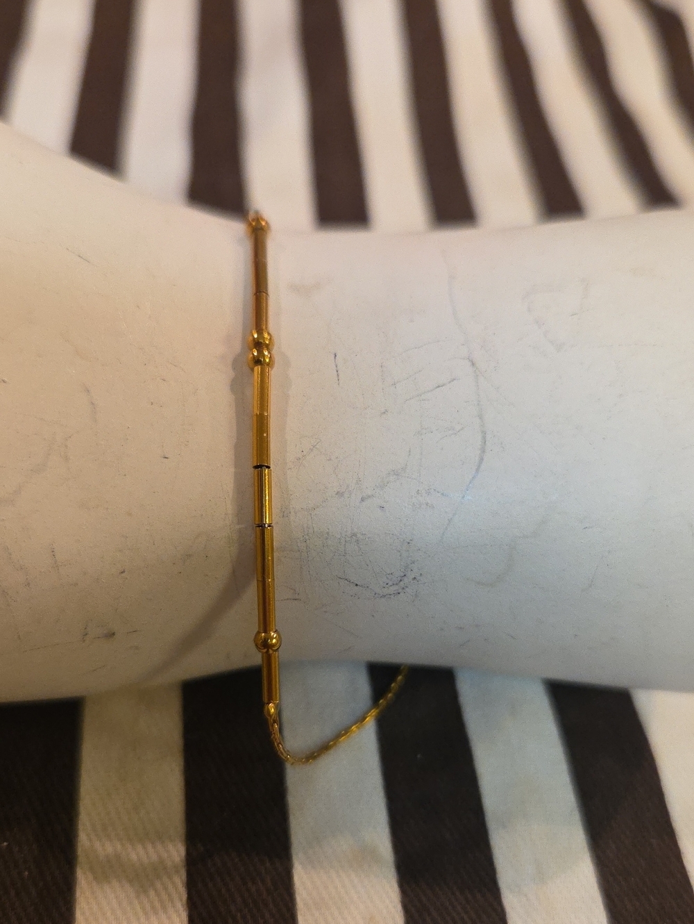 Gold Tube Bead Bracelet — Women's Slim Chain Bracelet [1362]